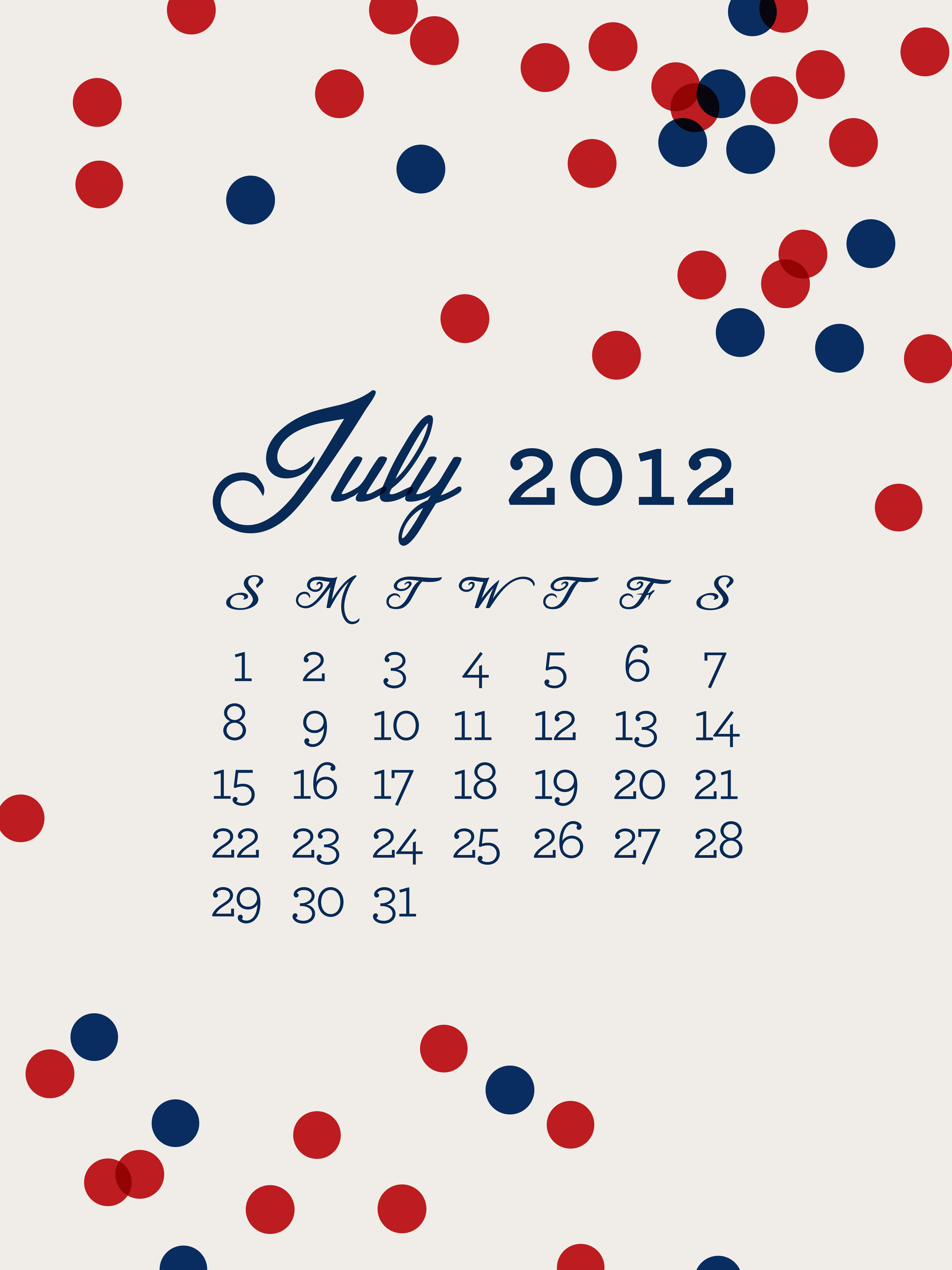 July 2012 Desktop, iPhone & iPad Calendar Wallpaper Sarah Hearts