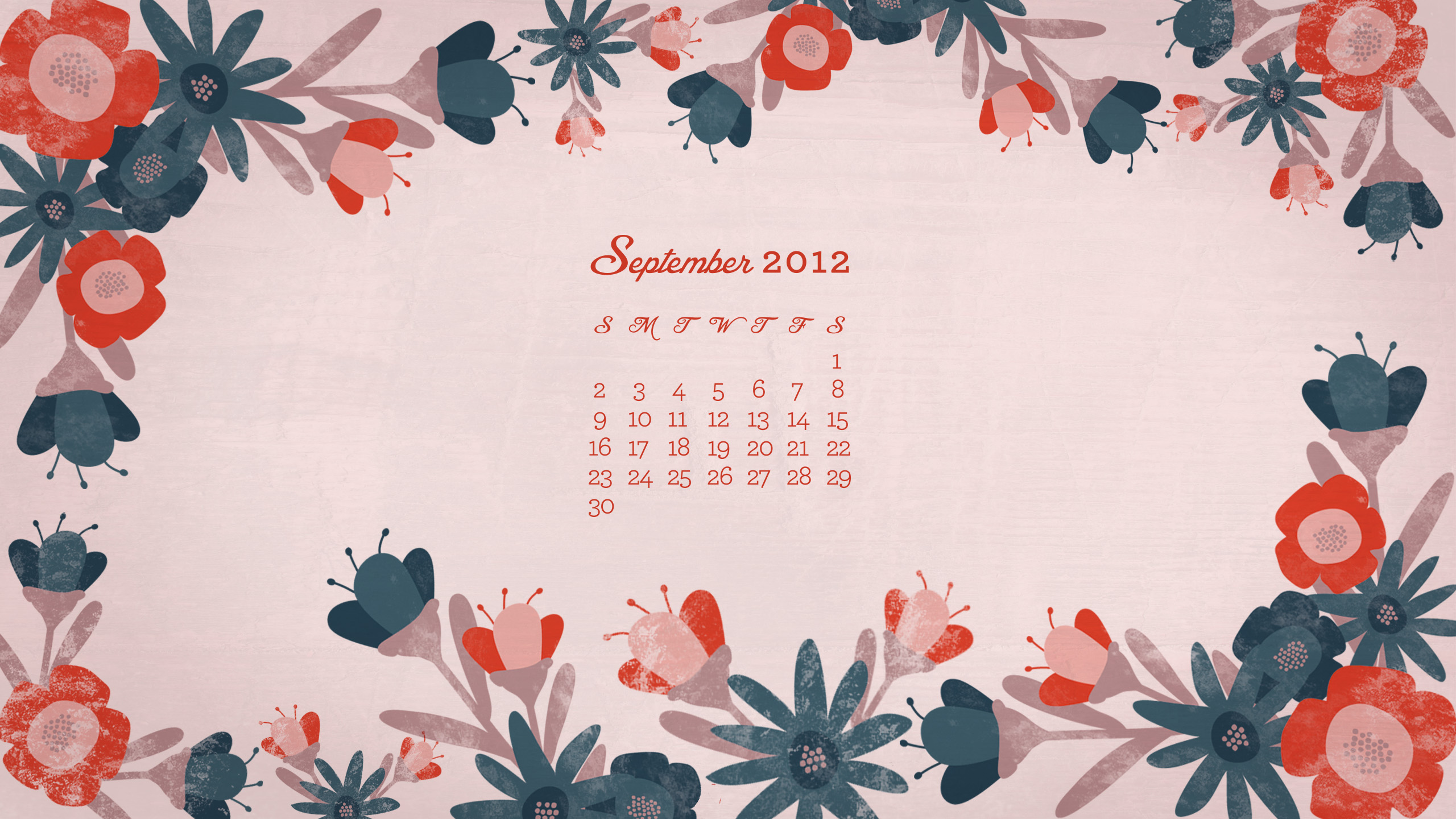 September 2012 Desktop, iPhone & iPad Calendar Wallpaper Sarah Hearts