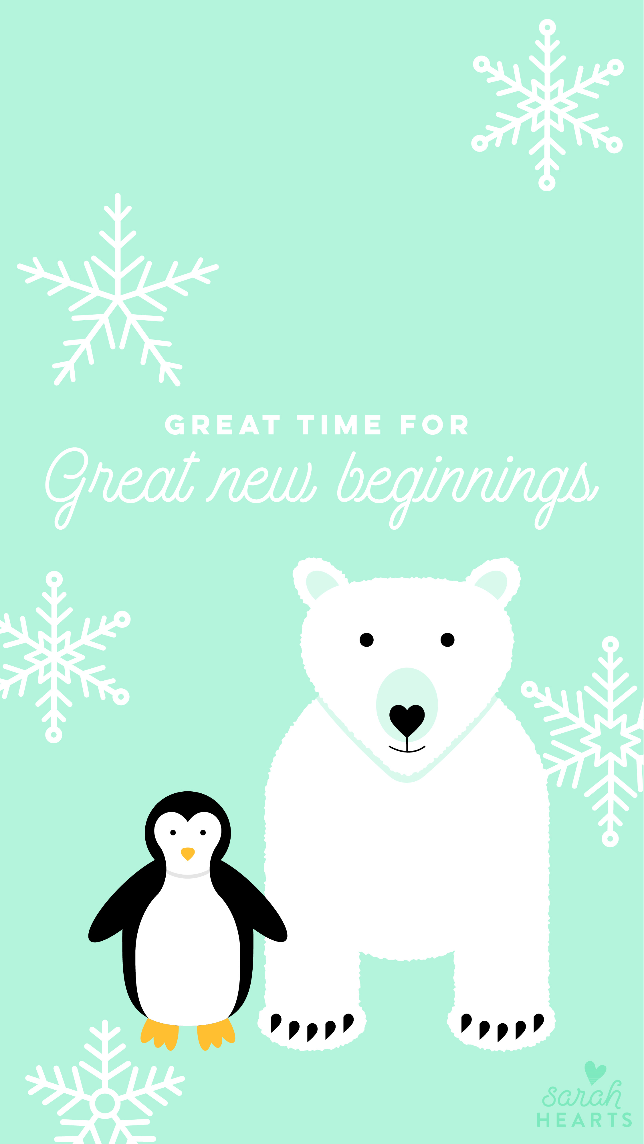 Polar Bear and Penguin January 2018 Calendar Wallpaper - Sarah Hearts
