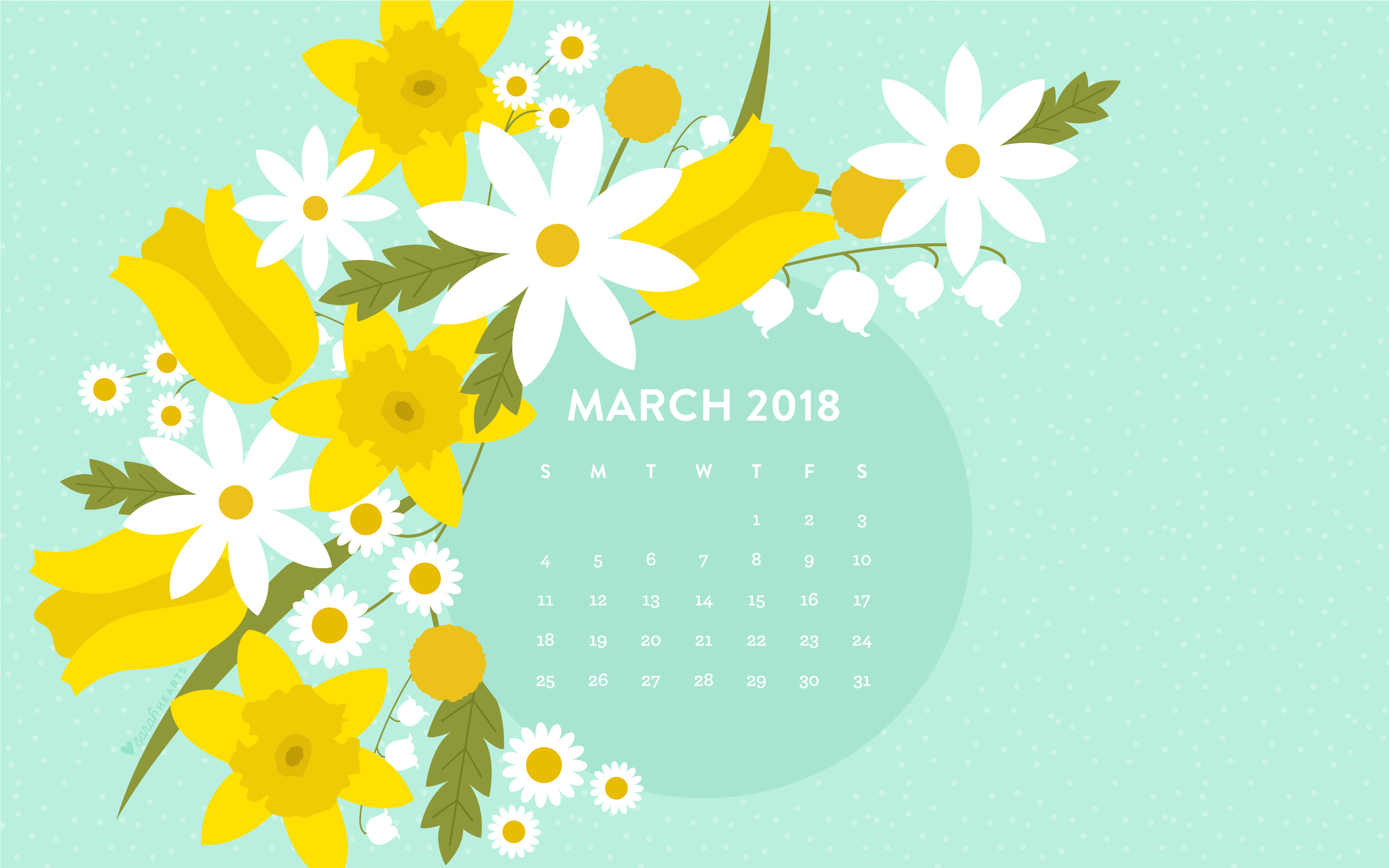 March 2018 Spring Flower Calendar Wallpaper - Sarah Hearts