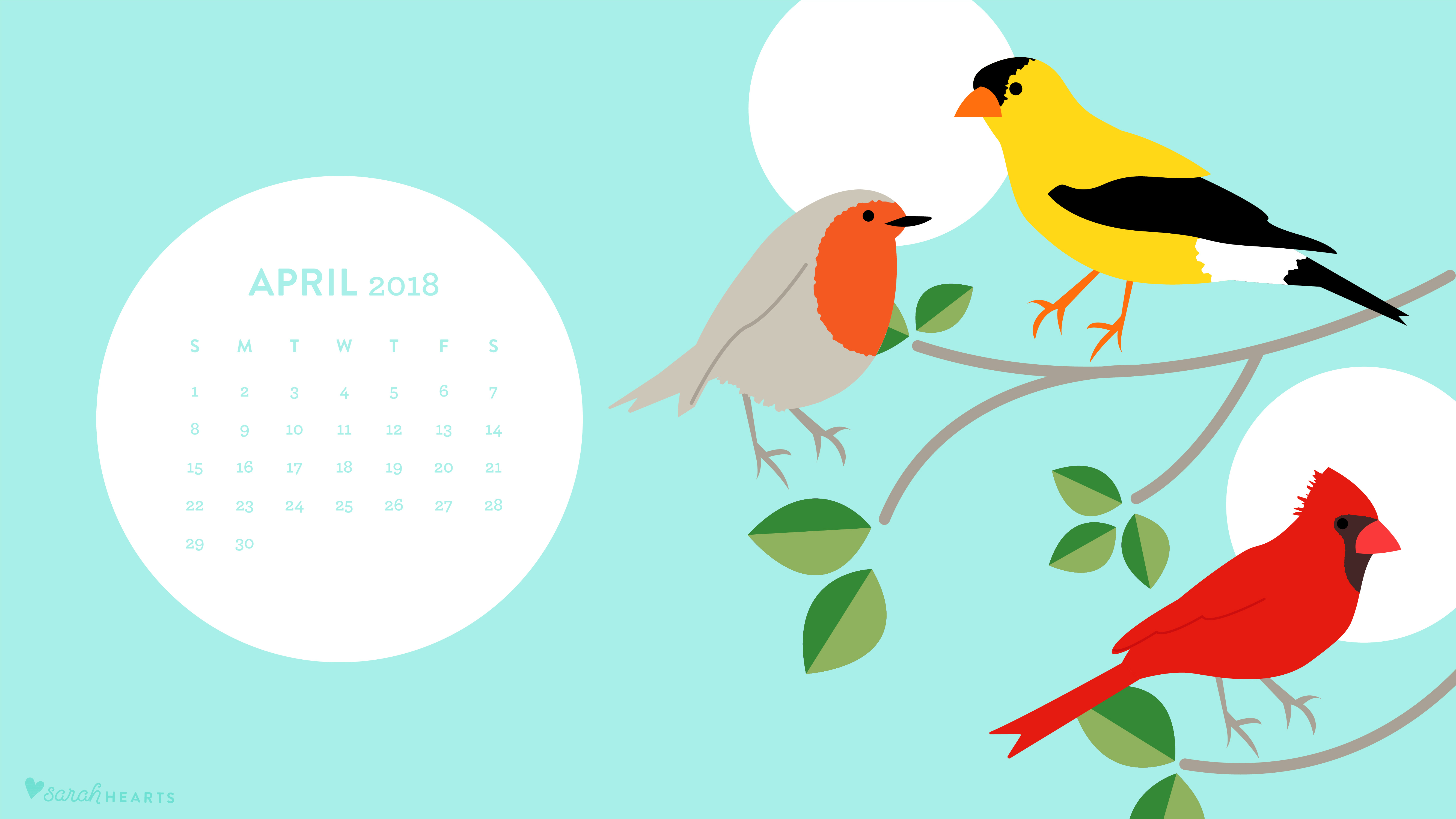 April 2018 Bird Calendar Wallpaper  Sarah Hearts