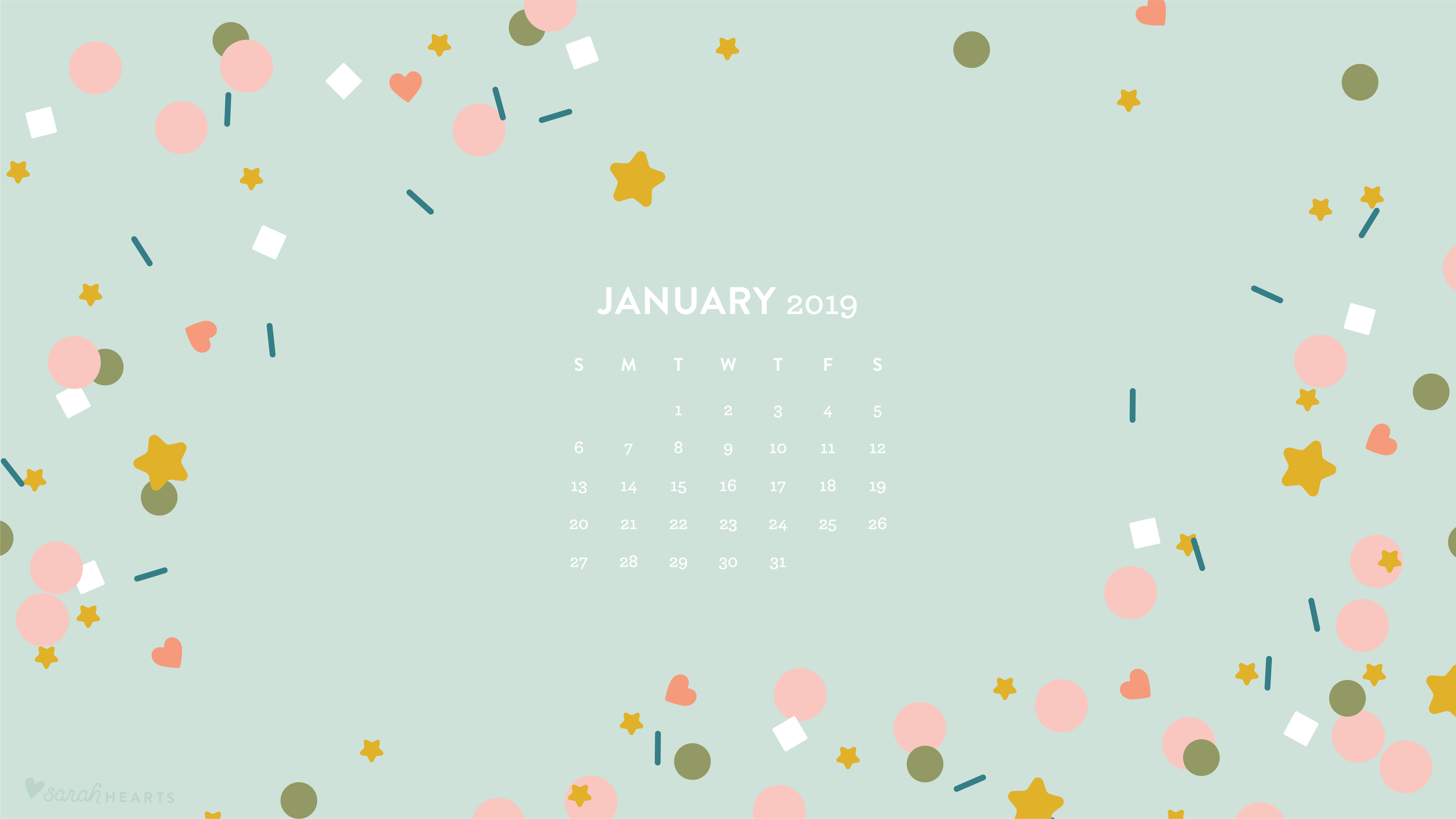 January 2019 Confetti Calendar Wallpaper - Sarah Hearts