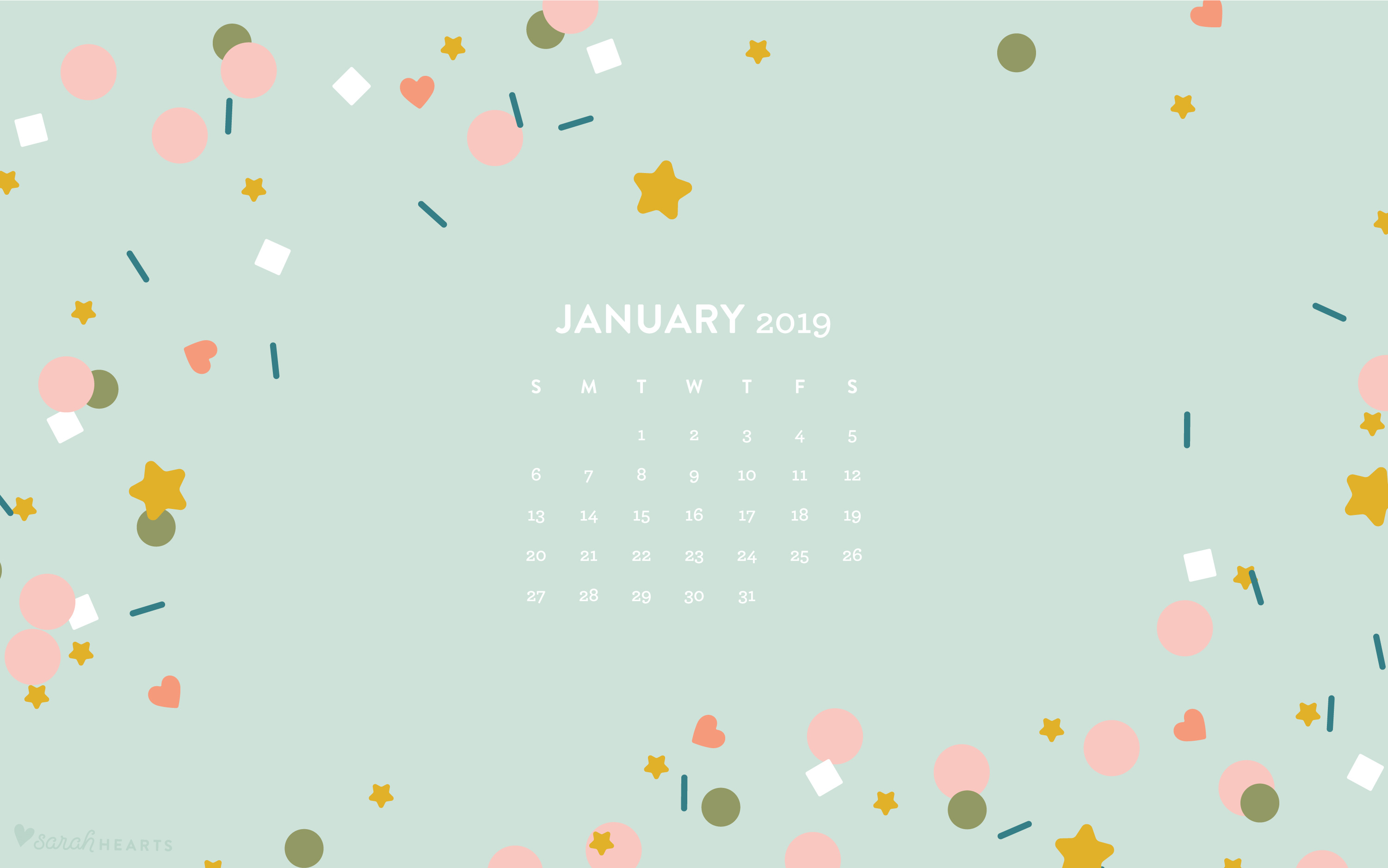 January 2019 Confetti Calendar Wallpaper - Sarah Hearts