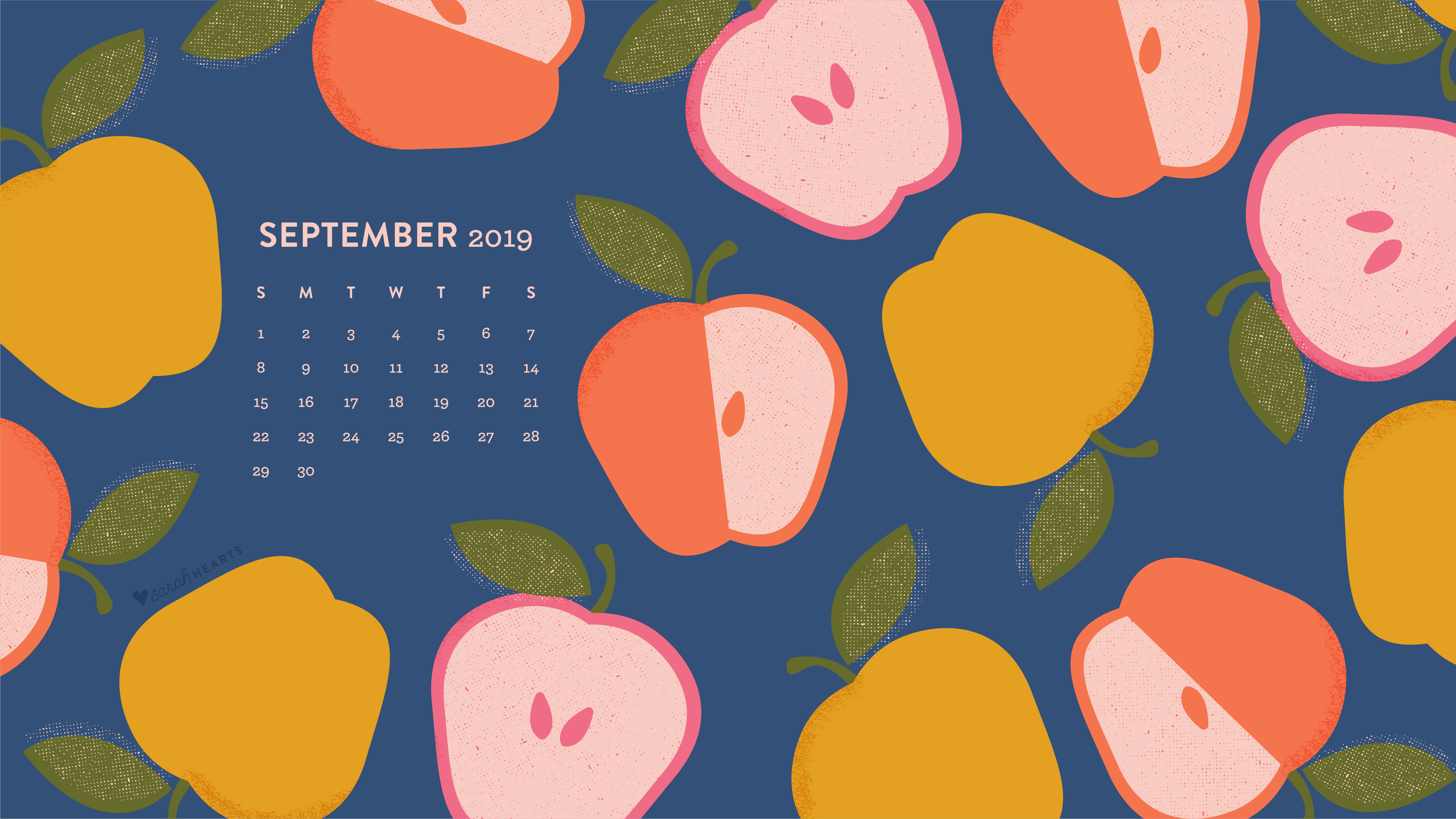 Colorful Apple September 2019 Calendar Wallpaper - Sarah Hearts