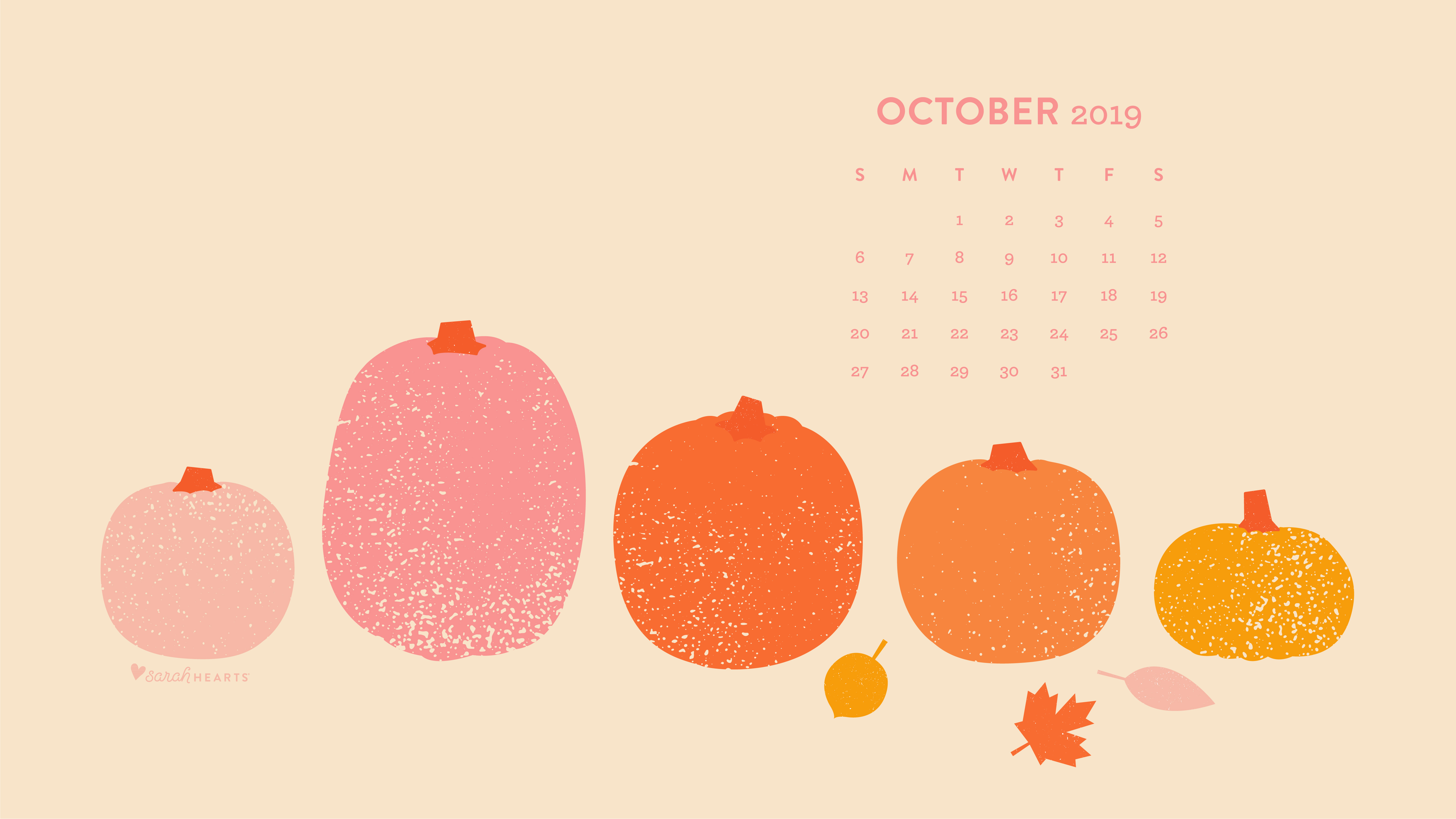 October 2019 Pumpkin Calendar Wallpaper Sarah Hearts