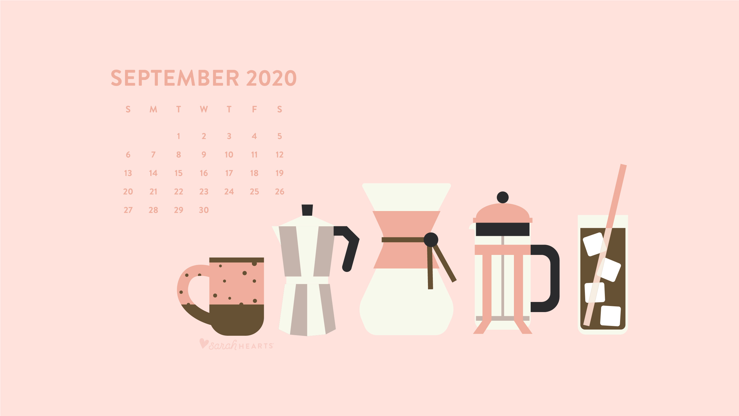 September 2020 Coffee Calendar Wallpaper - Sarah Hearts