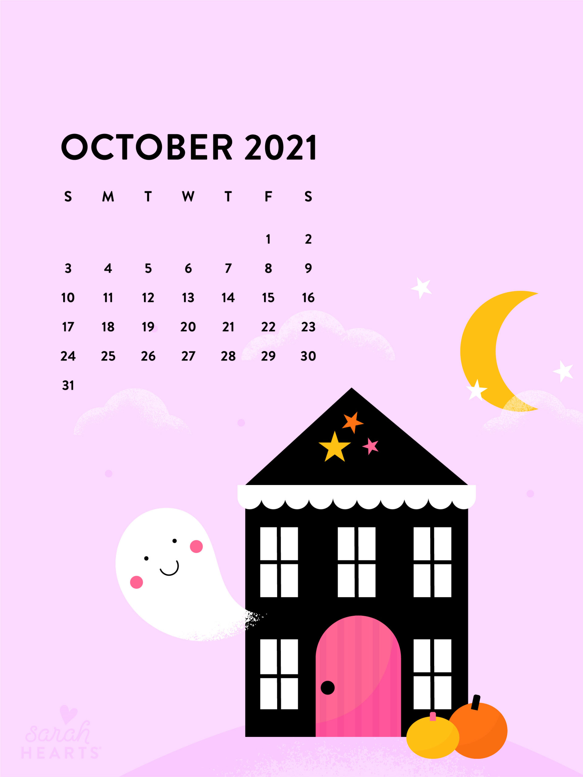 October 2021 Haunted House Calendar Wallpaper - Sarah Hearts