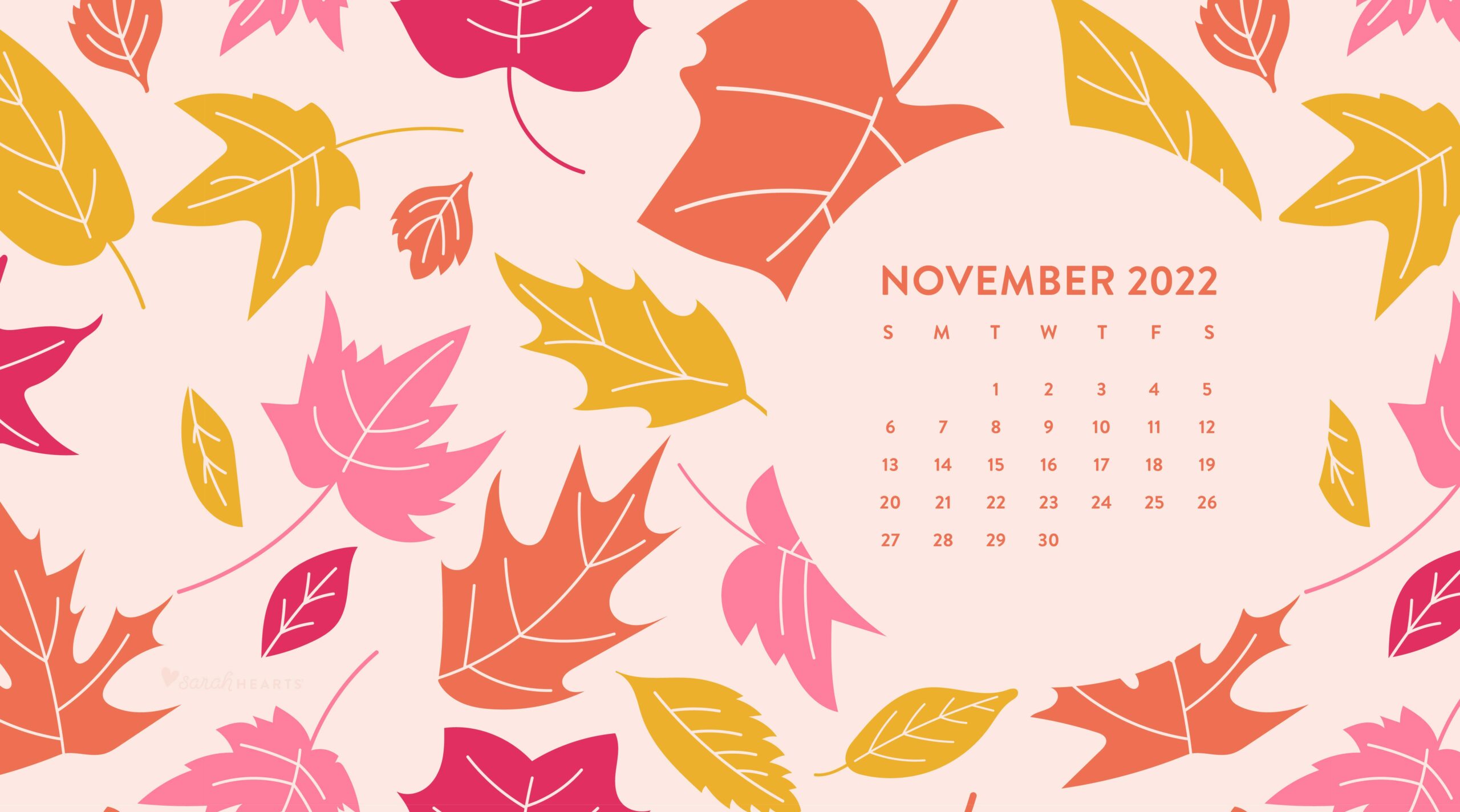 November 2022 Fall Leaves Calendar Wallpaper - Sarah Hearts