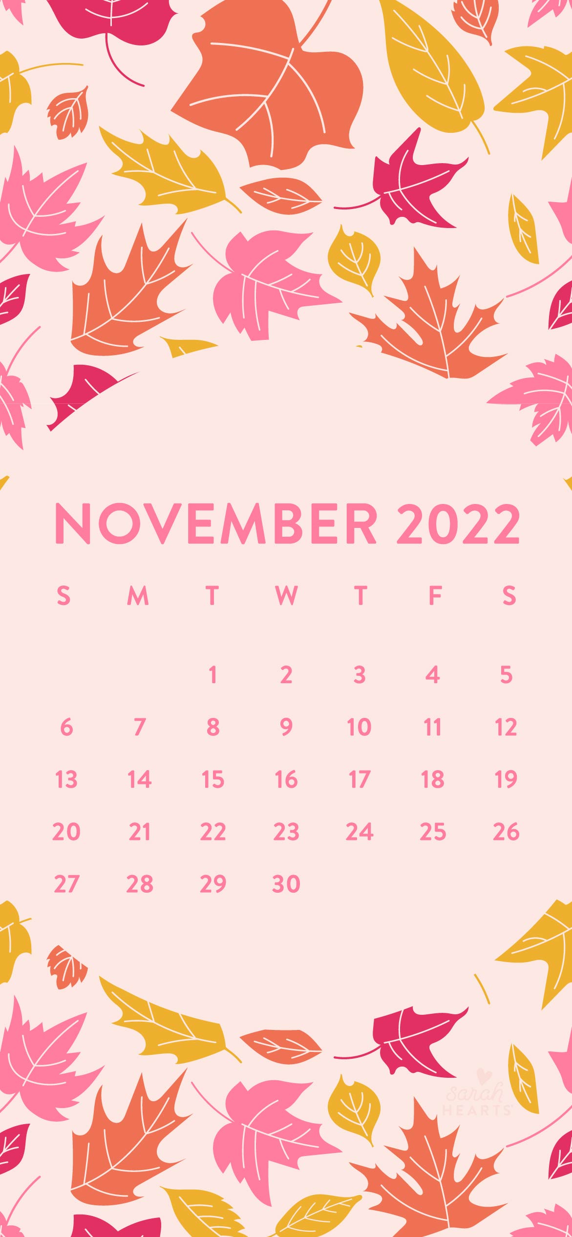 November 2022 Fall Leaves Calendar Wallpaper - Sarah Hearts