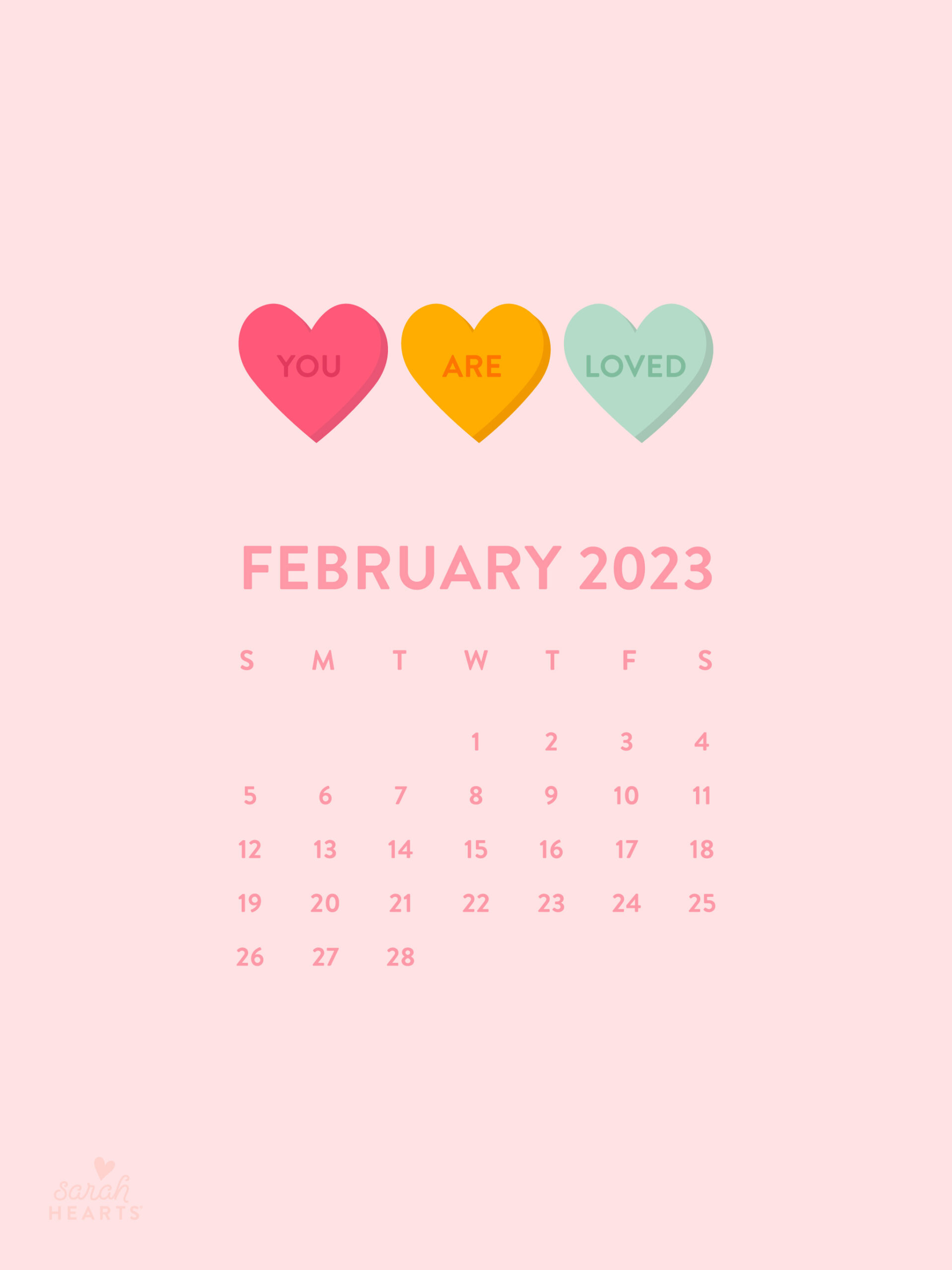 February 2023 Calendar Wallpaper - Sarah Hearts